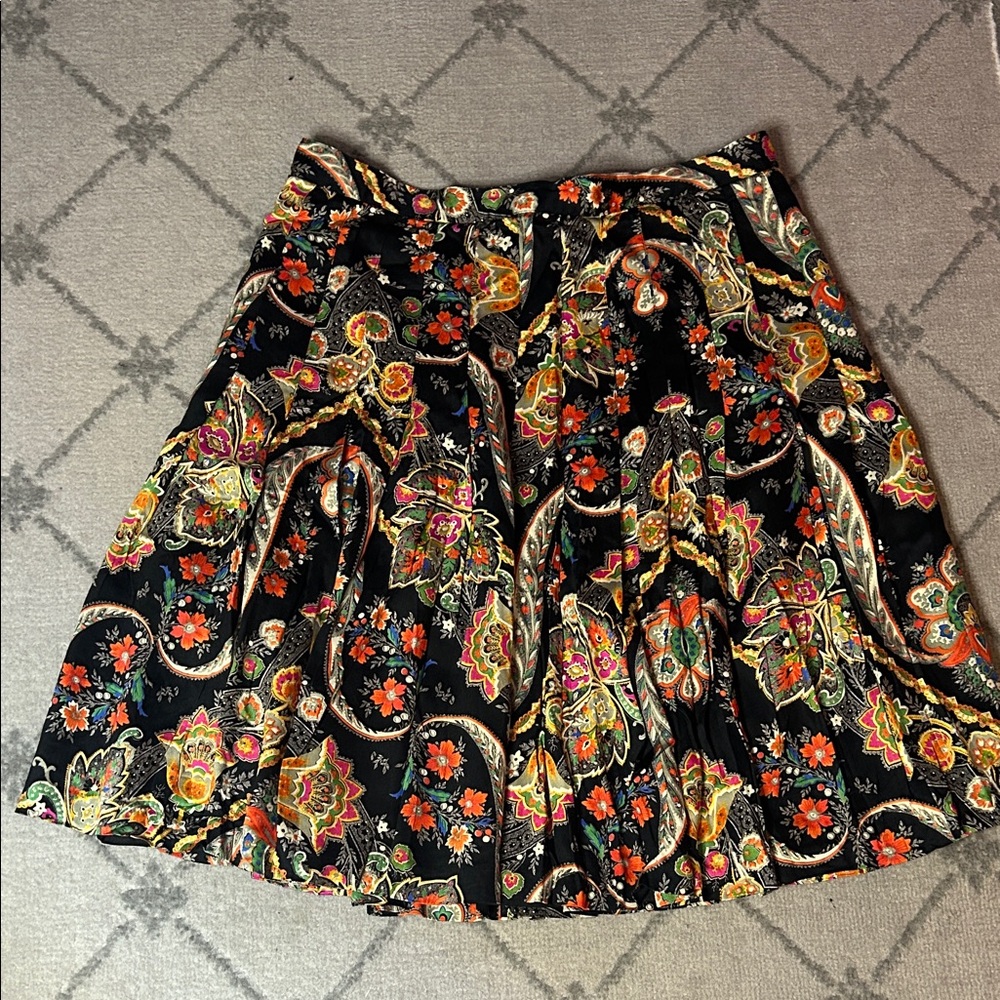 Simon Chang Multicolor Paisley A-Line Lined Skirt